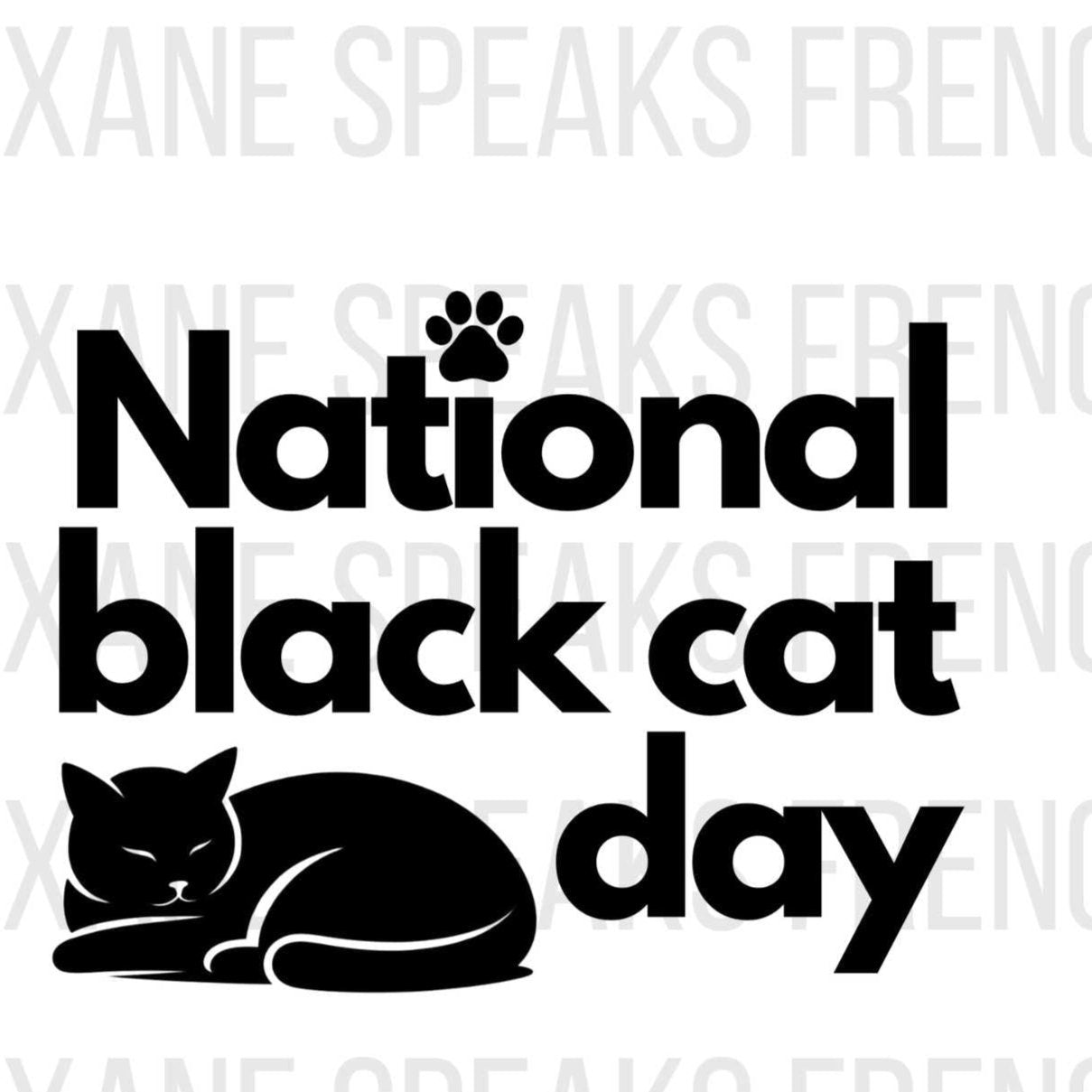 National Black Cat Day vector featuring a black cat sleeping