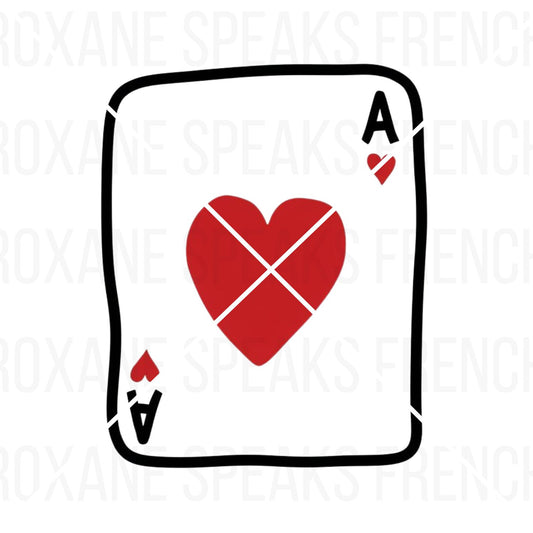 Minimalist doodle-style Ace of Hearts playing card featuring bold black outlines and a vibrant red heart, perfect for crafts, DIY projects, and digital designs