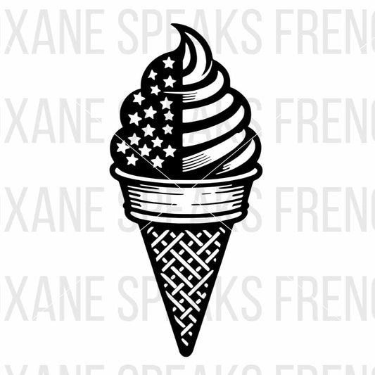 Amercian Flag Ice cream cone black and white