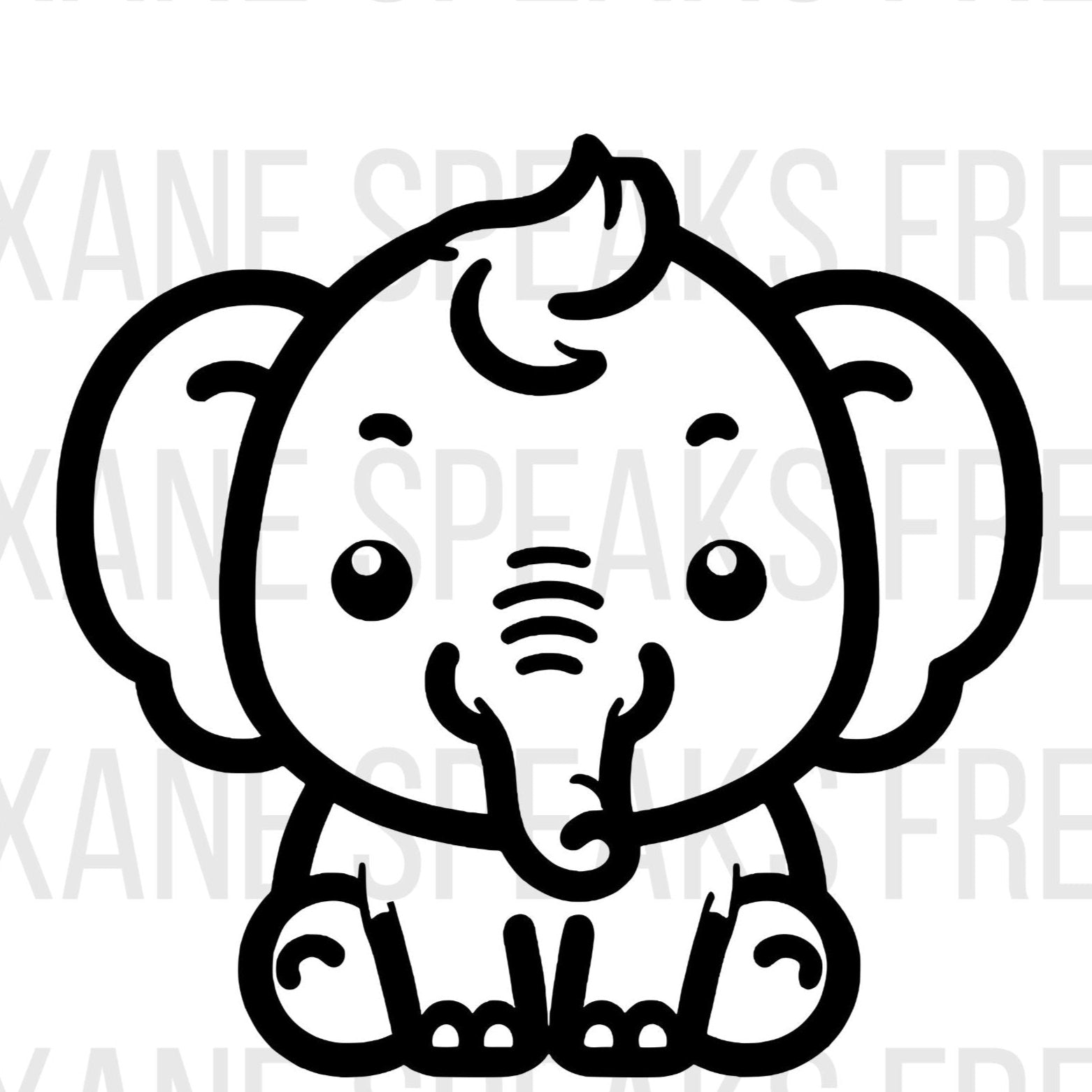 A baby elephant outline on a white watermarked background