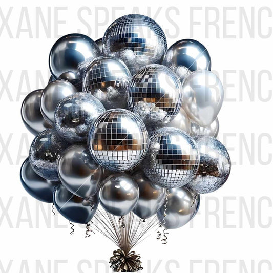 Original Silver Balloon Cluster Disco Ball Clipart For DIY And Sublimation Design