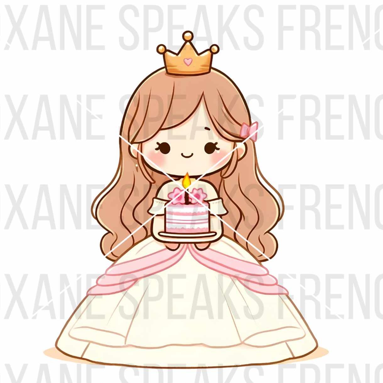 Cute Cartoon Little Princess Celebrating Birthday Clipart For Sublimation Design And DIY projects