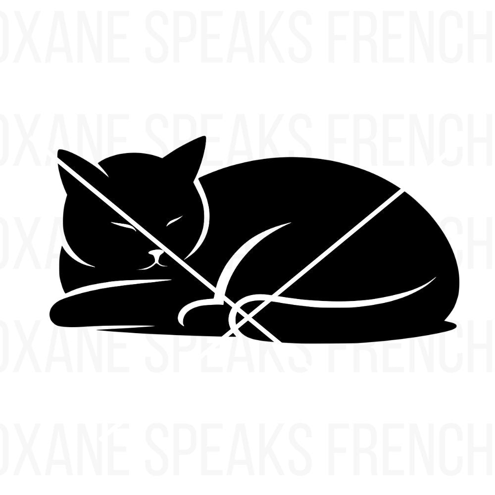 Silhouette of a sleeping black cat with a minimalist design, perfect for crafting and home decor projects.