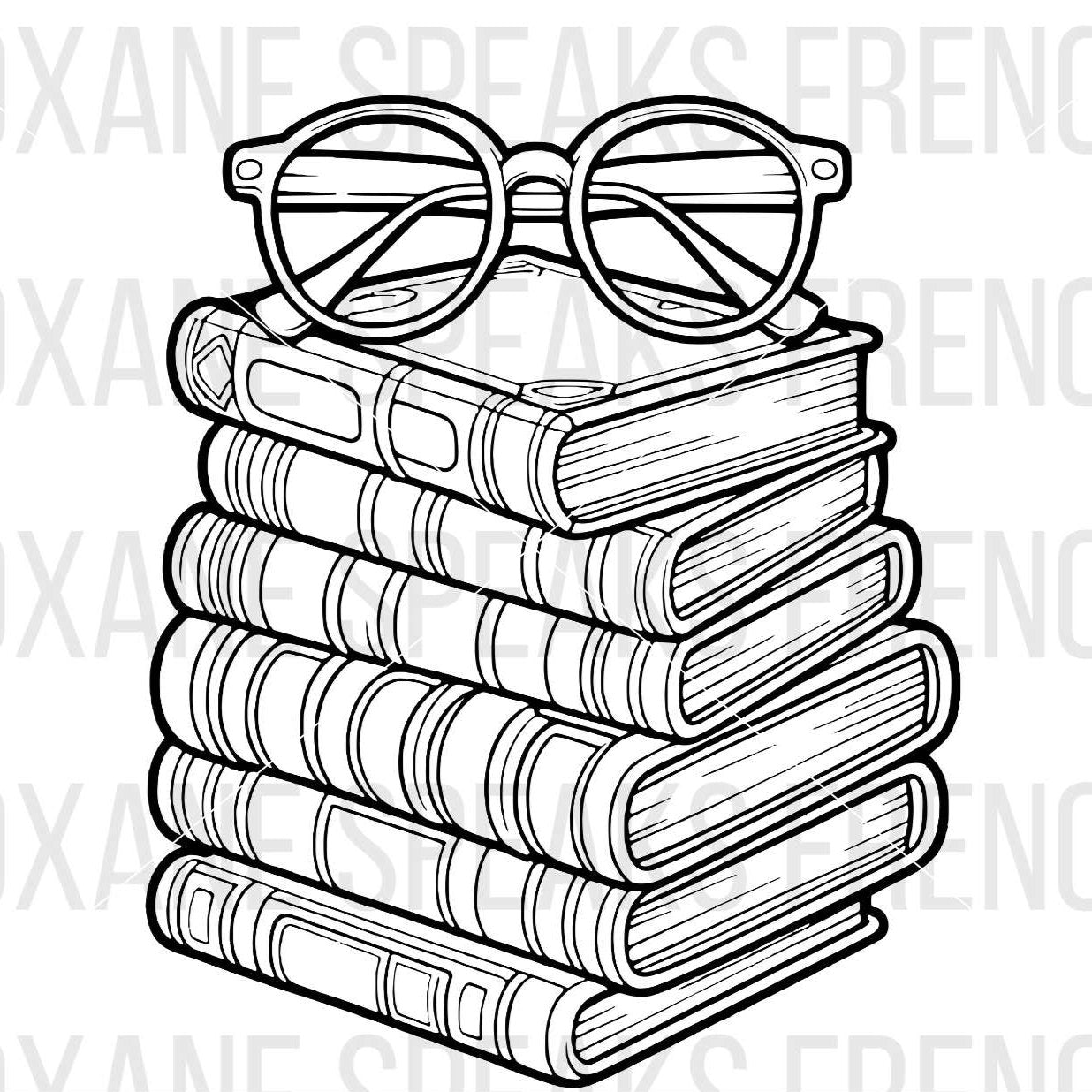 Simple Book Stack And Reading Glasses Outline SVG For DIY and Cricut Projects