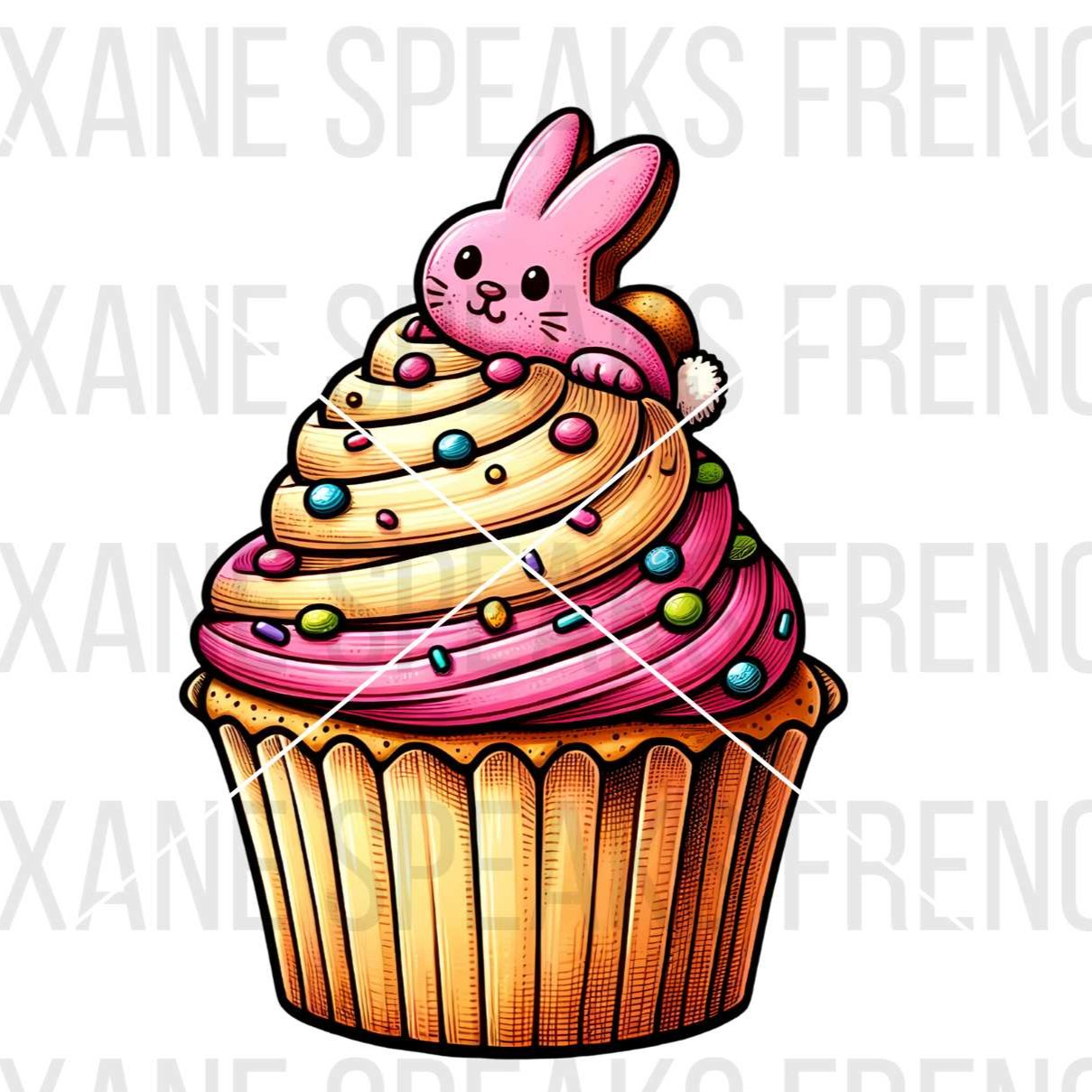 Retro Cupcake With Bunny Biscuit Clipart for Easter DIY project and Sublimation Design