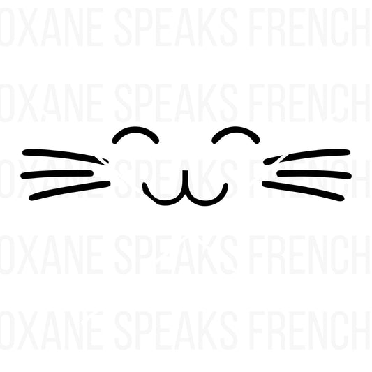 Cat Face SVG with cute whiskers and smiling eyes, perfect for DIY crafts, Cricut projects, and digital downloads.