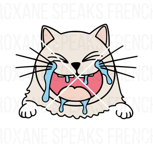 A playful Cat SVG design featuring a laughing cat with expressive eyes, open mouth, and vibrant details, perfect for Cricut and Silhouette projects.