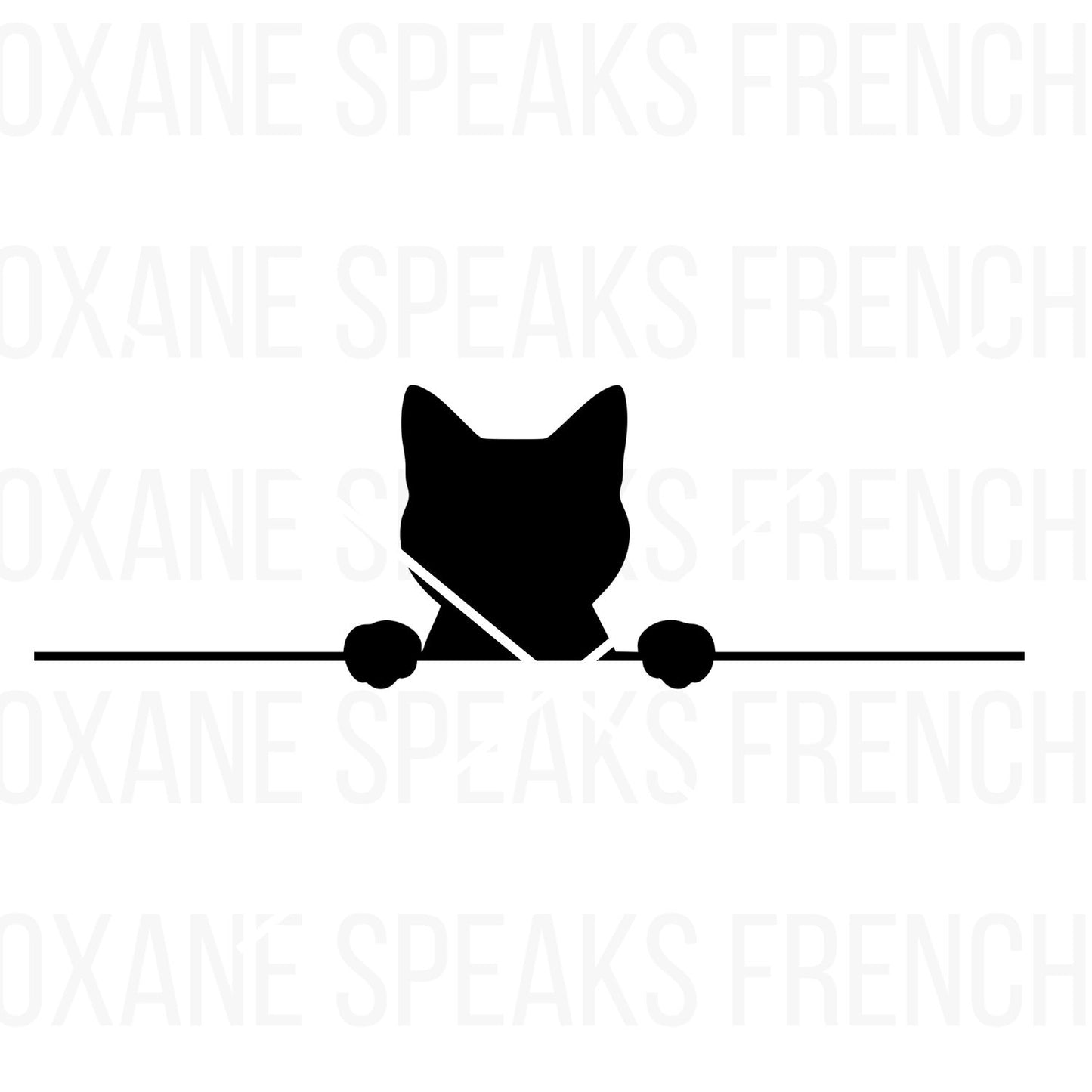 Minimalist black silhouette of a cat peeking over a line, ideal for personalized monogram projects, DIY crafts, and pet-themed designs.