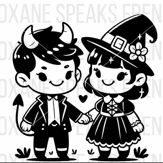 little devil and little wish holding hands