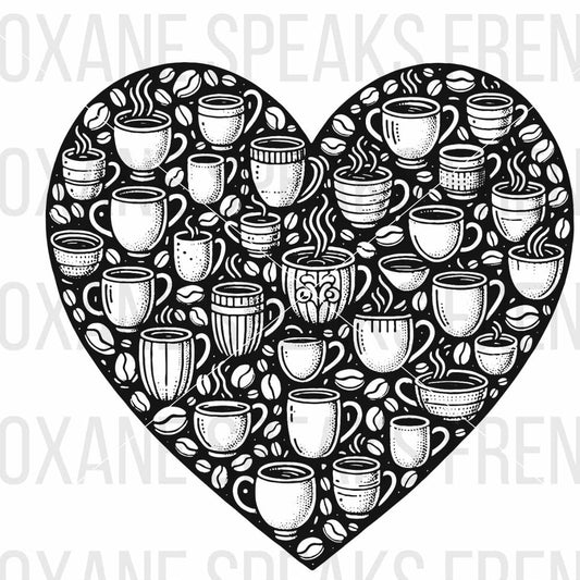 Black Heart And Coffee Cups love heart Illustration SVG For DIY Coffee Lovers and Cricut Projects