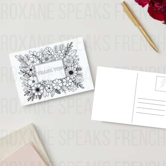 Printable Elegant Thank You Card Coloring Page PDF - Instant Download