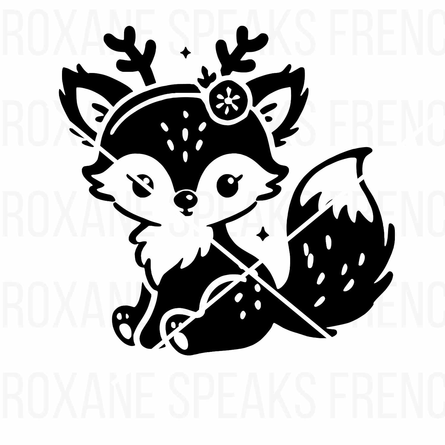 Cute Christmas fox with reindeer antlers