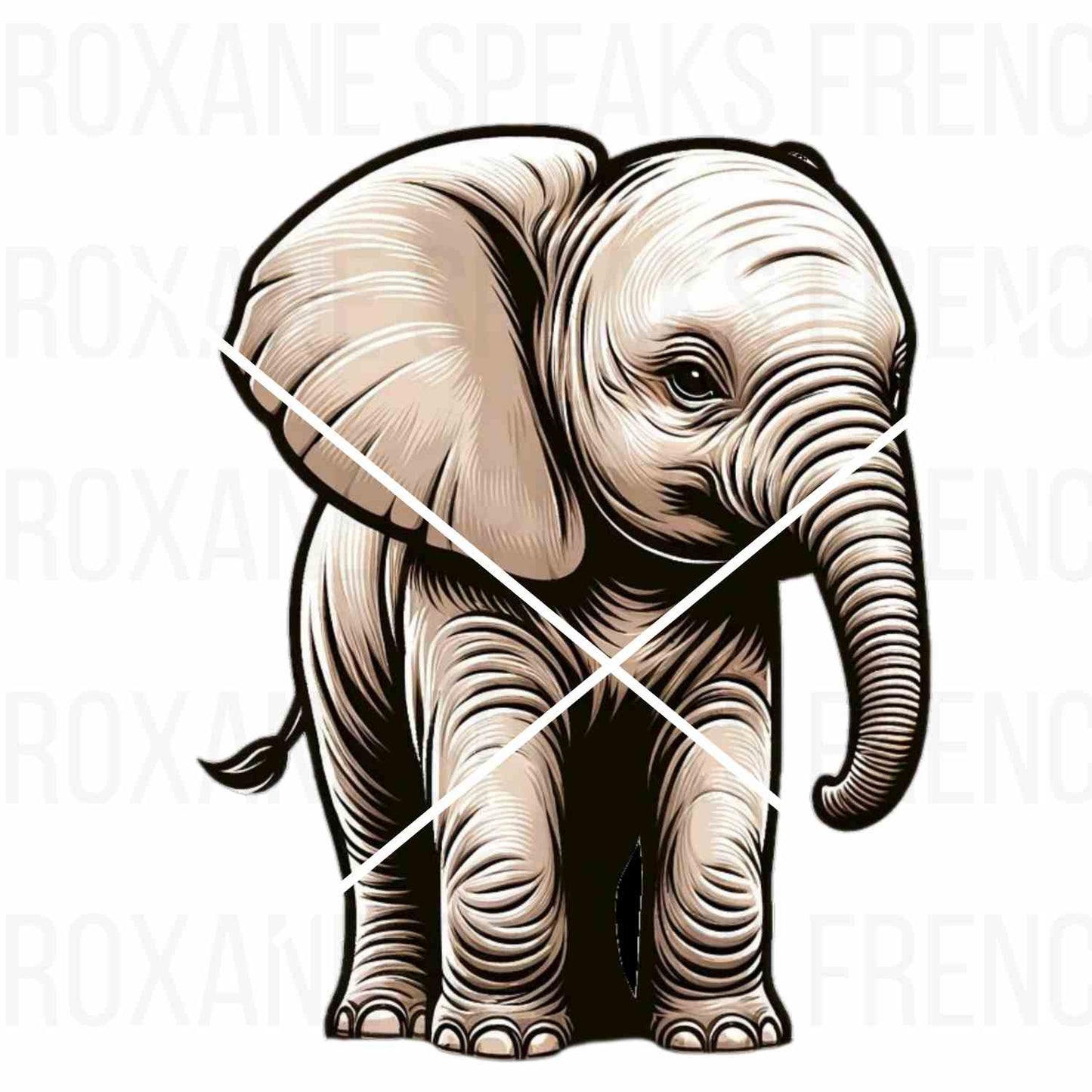 Realistic baby elephant clipart with intricate details and shading, ideal for kids' room decor, nursery art, DIY crafts, and print-on-demand projects.