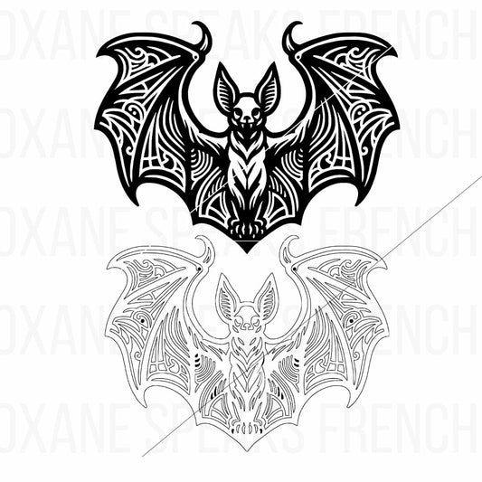 Intricate Bat SVG - Detailed Mandala Bat Silhouette and Outline - Perfect for Halloween and Gothic Crafts