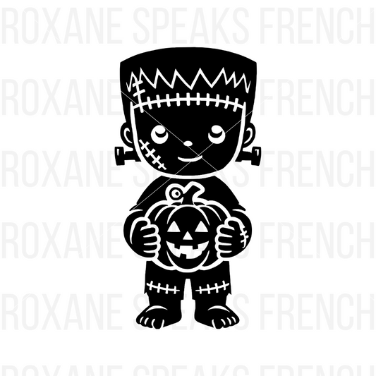 Halloween Frankenstein Monster with Pumpkin Silhouette  - SVG File For Cricut