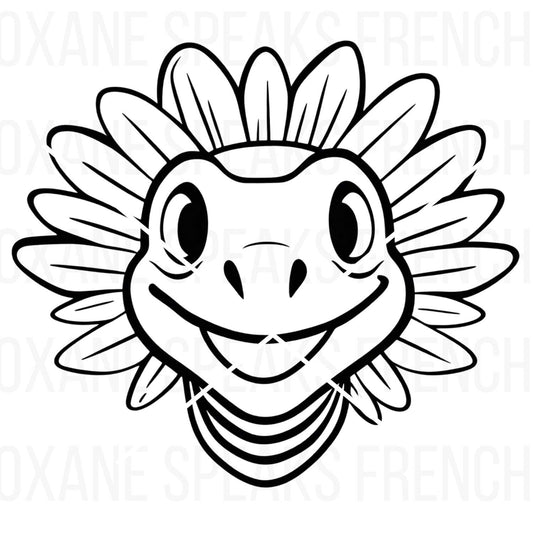 Smiling dinosaur face SVG and PNG clipart with a fun and detailed design, perfect for crafting, kids' projects, and educational materials.