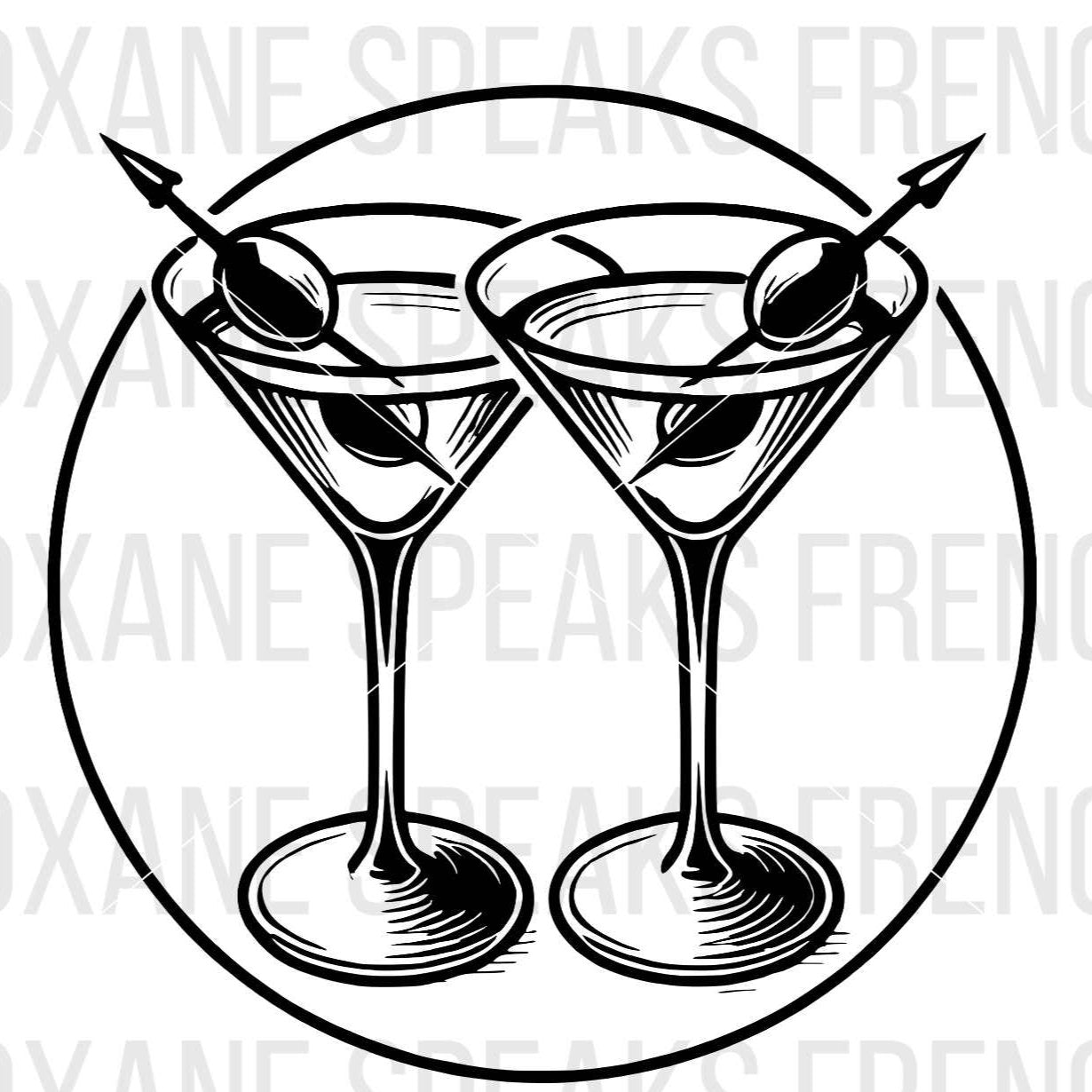 Retro Dirty Martini Cocktail Glasses Illustration