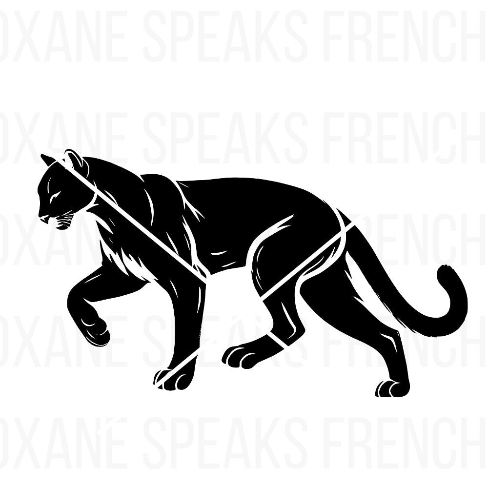 Sleek SVG silhouette of a jaguar in a graceful pose, perfect for wildlife-themed crafts, animal decor, DIY art projects, scrapbooking, and naturalistic designs. Adds a wild yet elegant element to any creative piece.