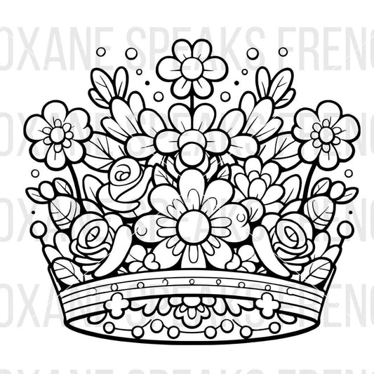 Flower Crown SVG PNG File – A detailed, elegant floral crown design featuring roses, daisies, and bold outlines perfect for cutting machines like Cricut and Silhouette