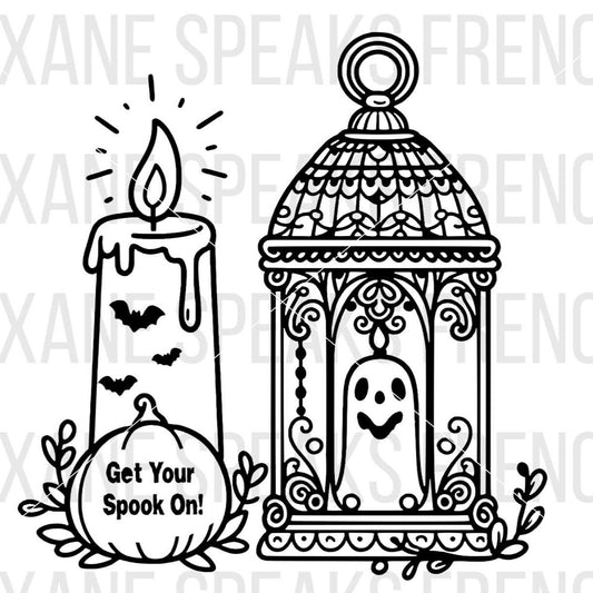 get your spook on Hallowen design with a candle, bats, pumpkin and candle ghost vector file