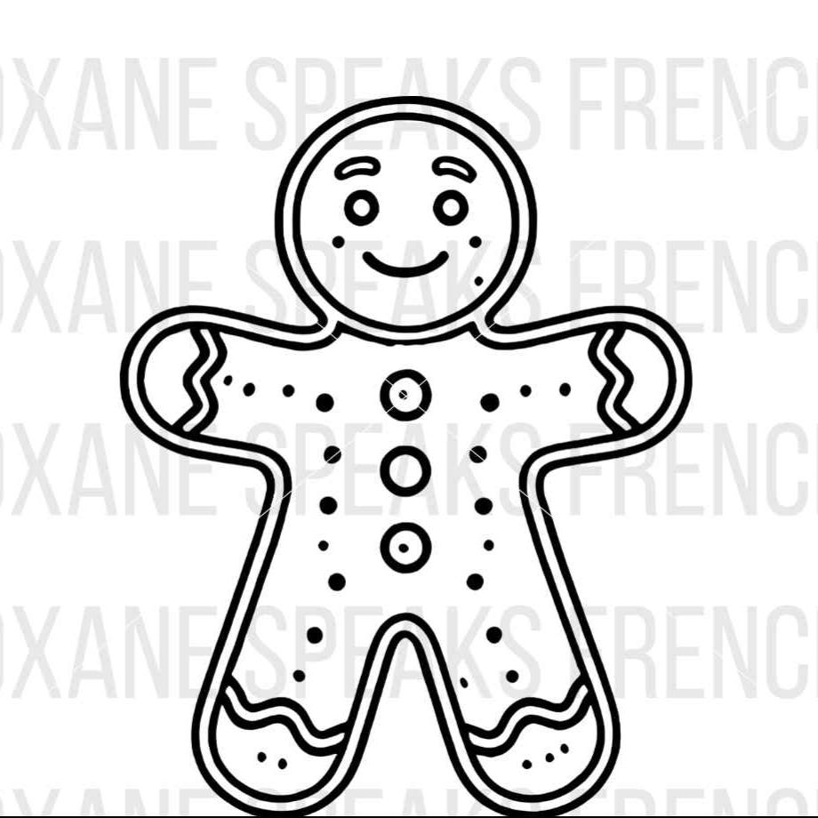 Cute gingerbread man with festive details, available as an SVG and PNG file for Christmas-themed crafting and DIY projects