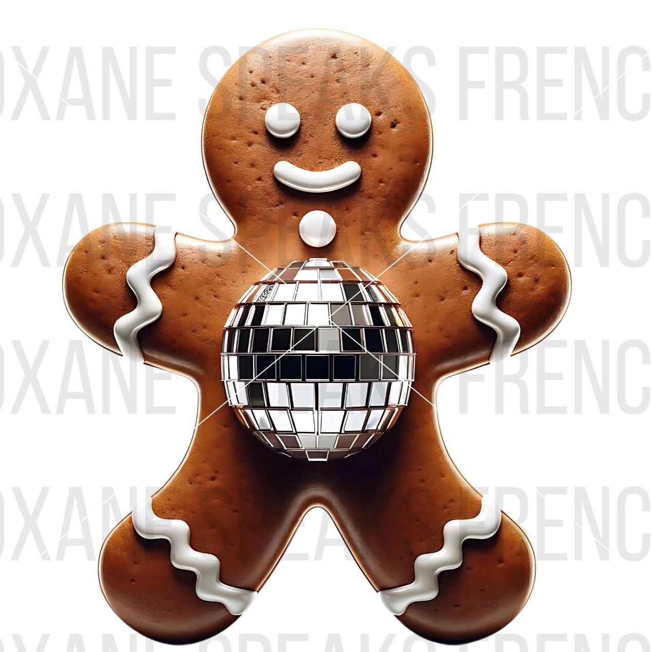 Gingerbread man with a disco ball in the center, festive SVG and PNG design for Christmas crafts and holiday projects