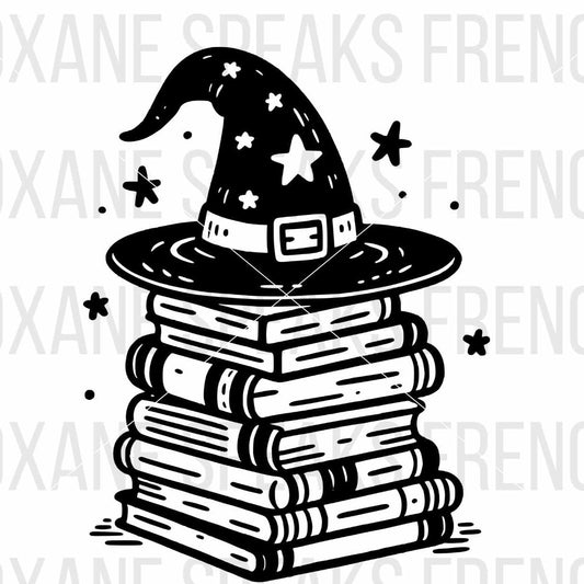 Halloween Book stack With Witch Hat SVG For DIY and Cricut Projects