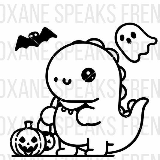 Cute and simple cartoon Halloween dinosaur