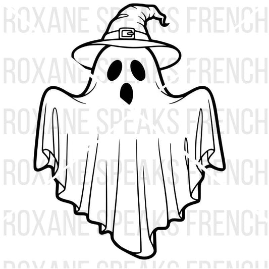 Simple Halloween Ghost Coloring Page With Witch Hat