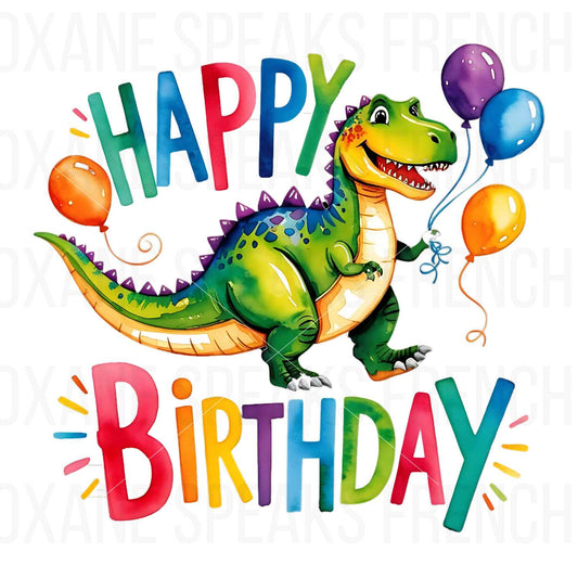 Happy Birthday Dinosaur Clipart - Cute Tyrannosaurus Dinosaur Holding Balloons PNG Transparent Background