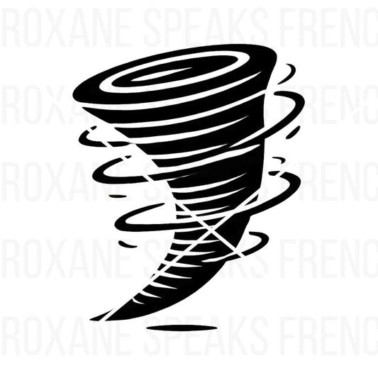 Black silhouette of a swirling tornado or hurricane with simple, bold lines for crafting and DIY use