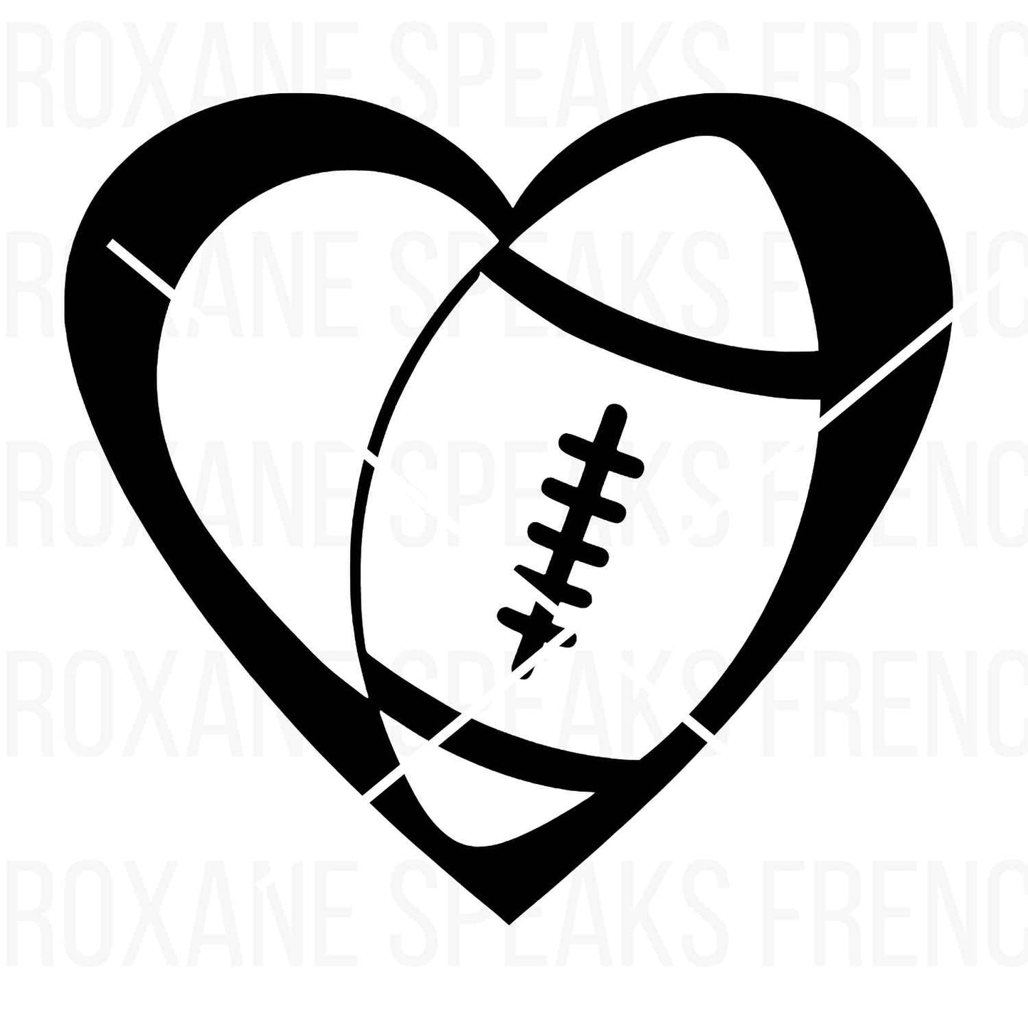 Black and white heart design with an American football in the center, ideal for sports-themed crafts and DIY projects.