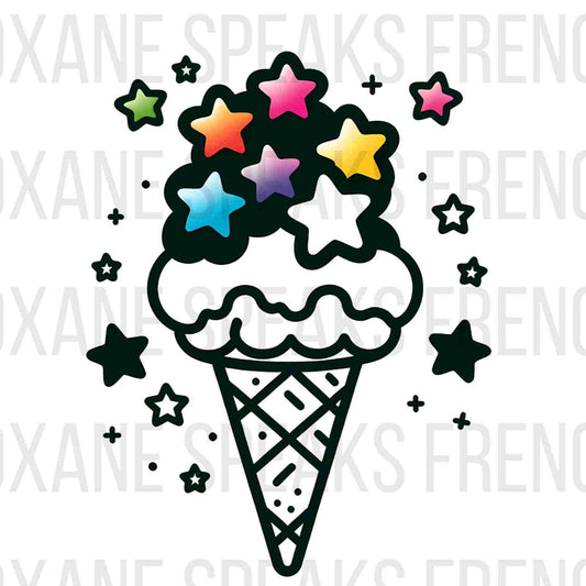 Summer Ice Cream SVG PNG Clipart - Colorful Stars and Hearts, Digital Download for Crafting and shirt sublimation design