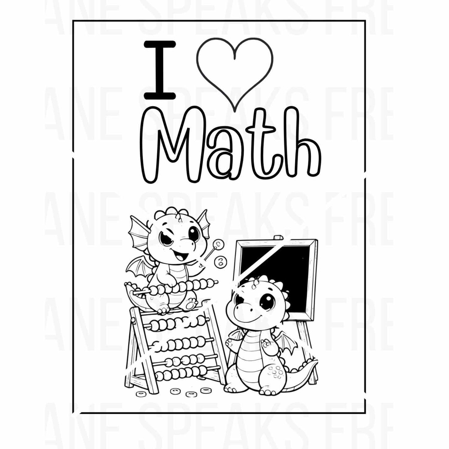 I love Math coloring page with cute little dragons counting