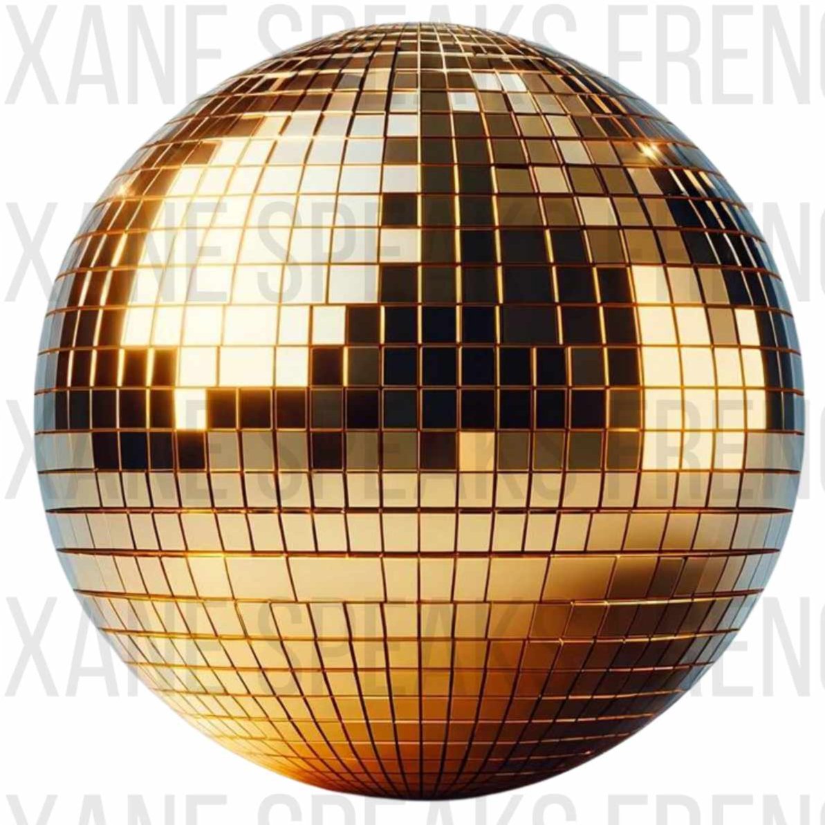 A gold disco ball on white background. The image has a watermark on it.