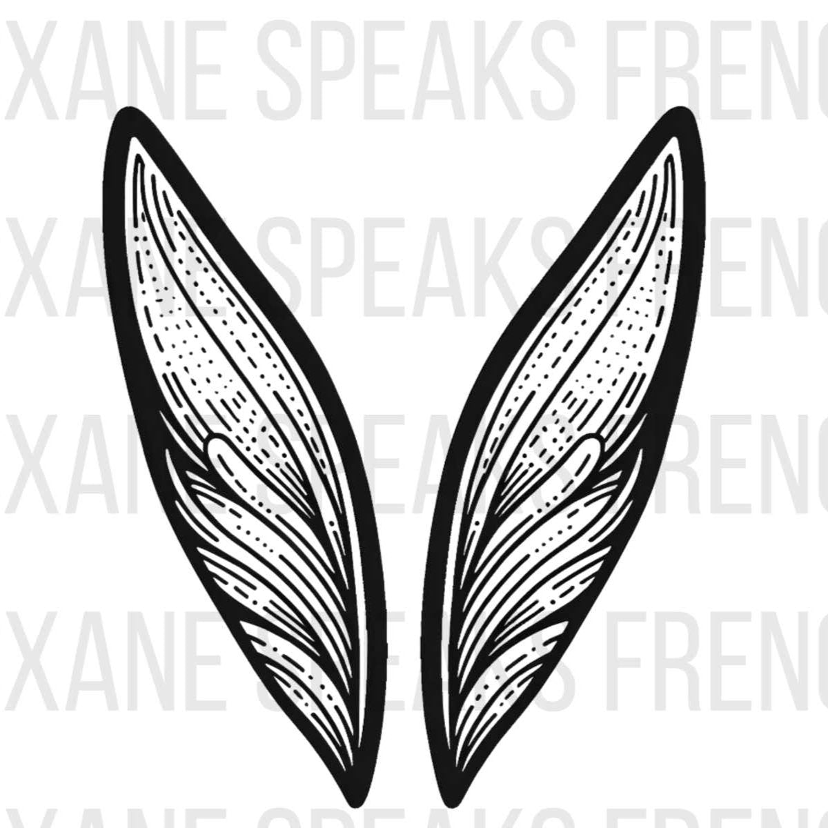 A detailed black and white illustration of two upright feathers with intricate line work and shading. The design is elegant and minimalistic, making it suitable for various digital and print projects.