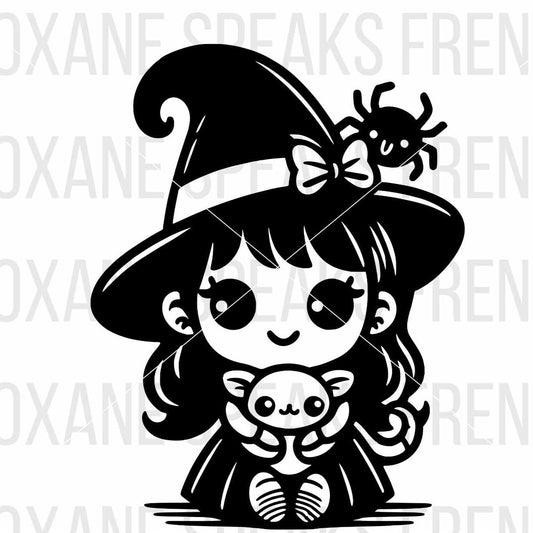 Cute Cartoon Halloween Little Witch Illustration SVG For DIY projects and Cricut