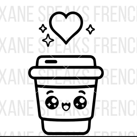 cute kawaii take away coffee cup with love heart outline