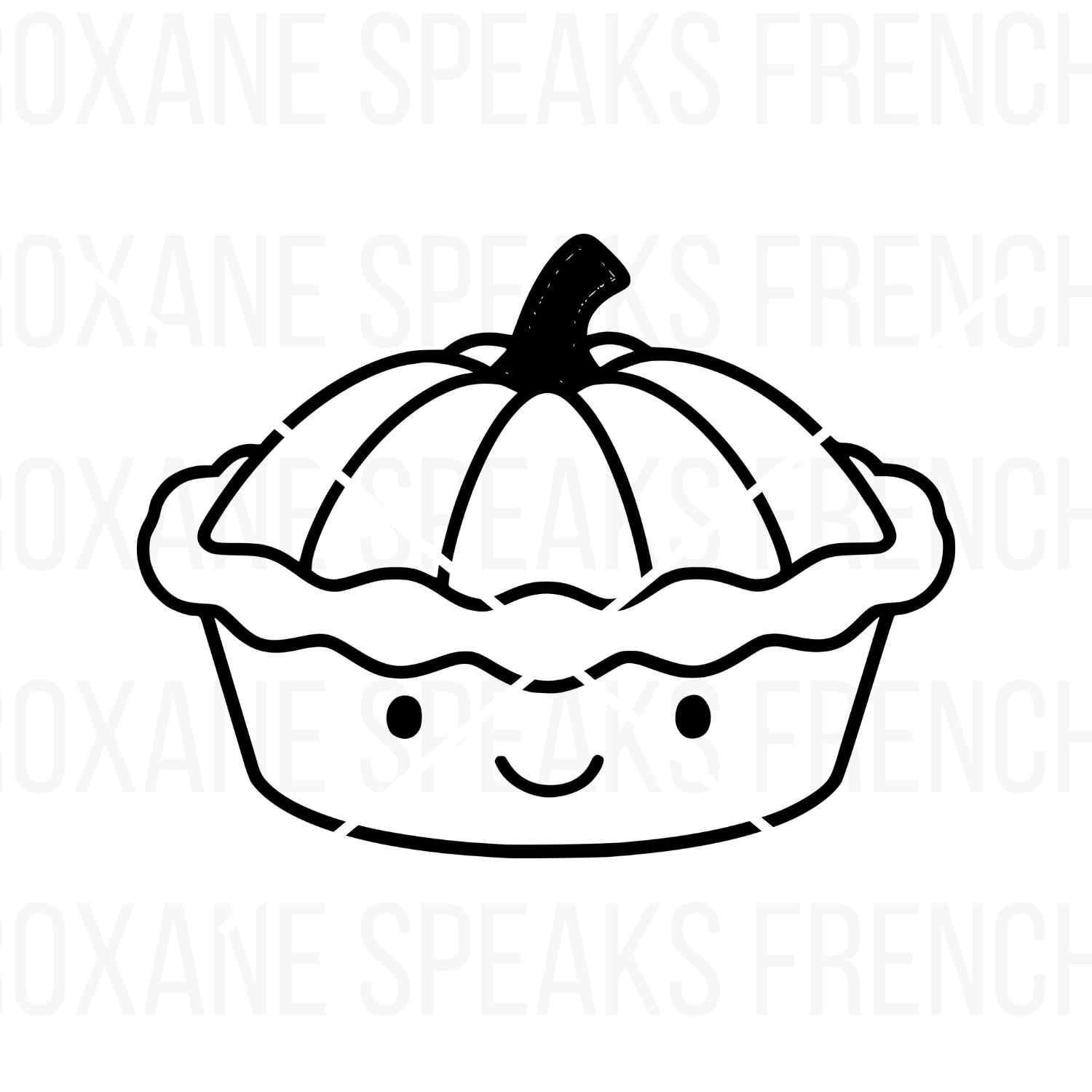 Smiling Kawaii pumpkin pie clipart, perfect for Thanksgiving DIY crafts and holiday decorations.