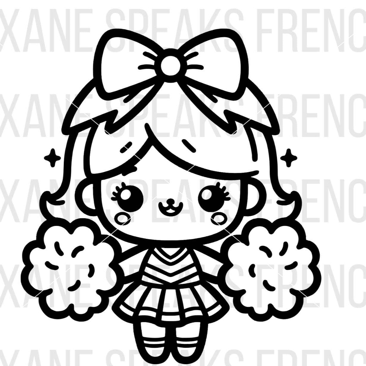 Kawaii cheerleader outline