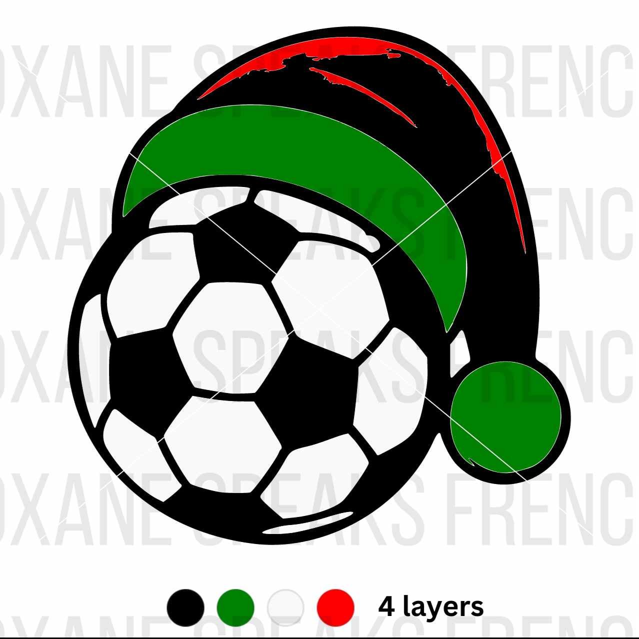 Layered Christmad Soccer Ball With Santa Hat SVG For DIY and Cricut Projects