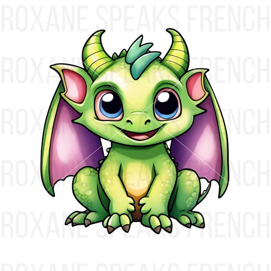 Green Kawaii Baby Dragon PNG 