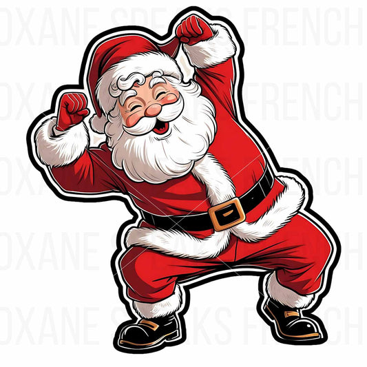 Dancing Santa Claus clipart in a cheerful pose, perfect for Christmas crafts, cards, and holiday decor projects.