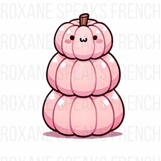 Pink Kawaii Stack of Pumpkins Clipart For Sublimation And DIY Projects