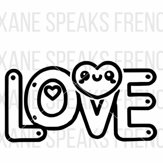 love typography outline with love heart svg