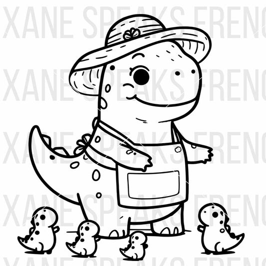 Cartoon Dinosaur Mom With Baby Dinosaurs Illustration SVG For Kid DIY and Cricut Projects