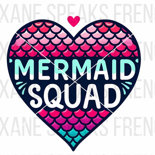 mermaid squad pink and blue clipart