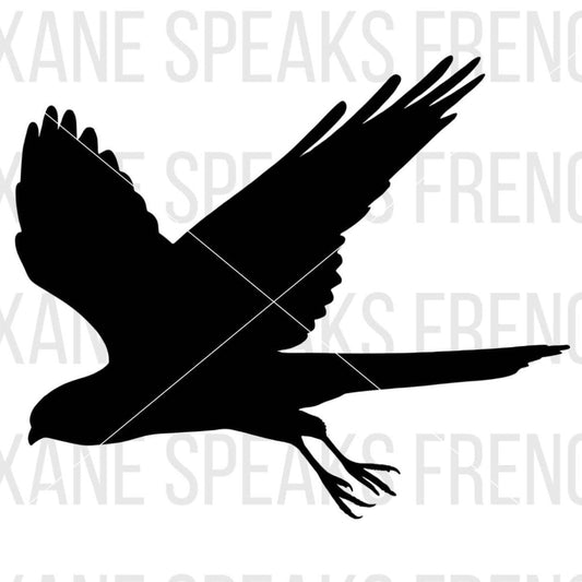 Mid-Flight Bird Silhouette SVG featuring a bird in mid-flight with detailed wings and streamlined body, perfect for various DIY craft projects