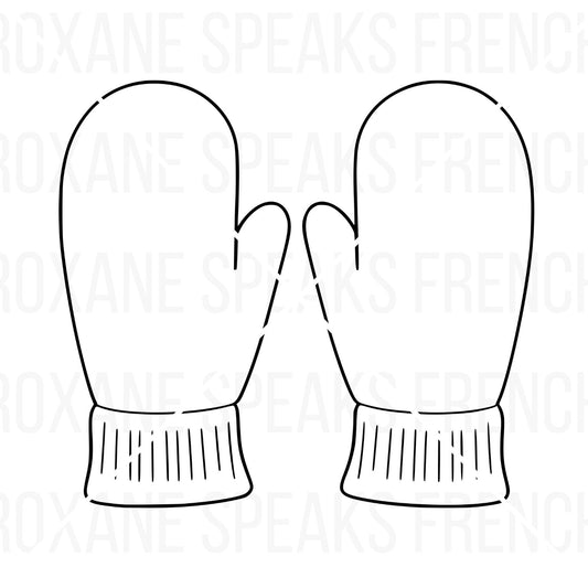 Minimalist outline of winter mittens SVG, perfect for Cricut and Silhouette crafts, featuring clean lines for holiday-themed DIY projects and seasonal decorations