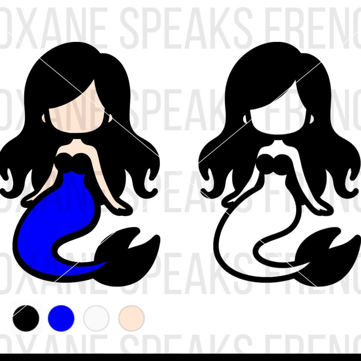 Layered SVG illustration of a cute mermaid vector. The design features a mermaid with long flowing hair, a blue tail, and a simple, faceless style. The SVG comes in multiple layers for easy customization.